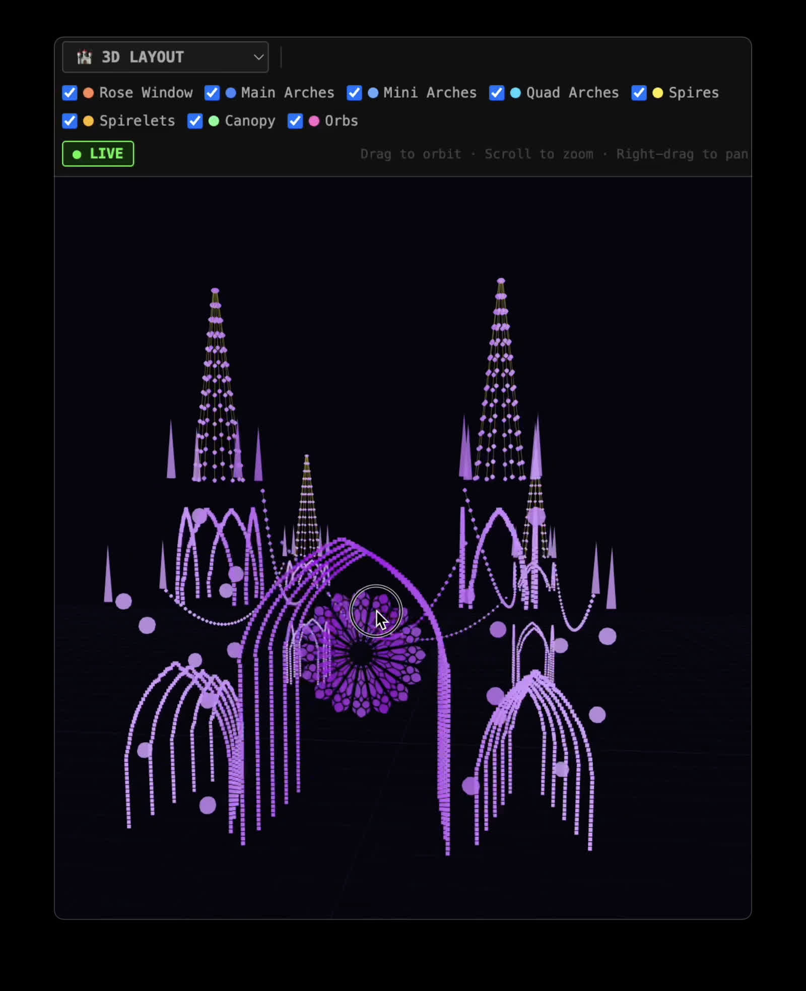 3D model of The Gothic Folly cathedral with LED lighting